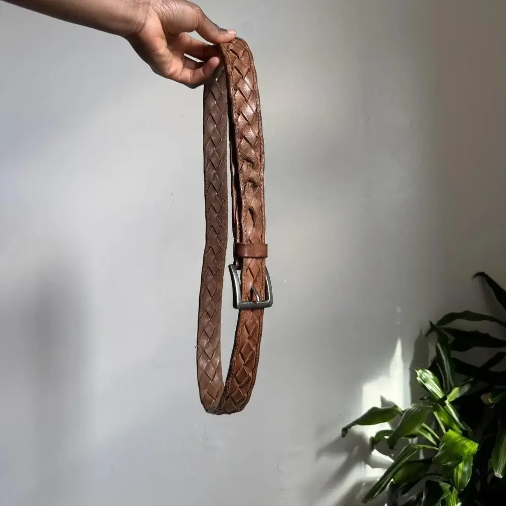 Vintage boho grunge Braided western genuine leather belt size 42‎